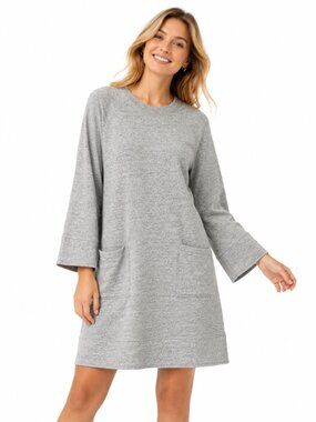 Garnet Hill Women's French Terry Sweatshirt Day Dress Gray Pockets Cotton Size L